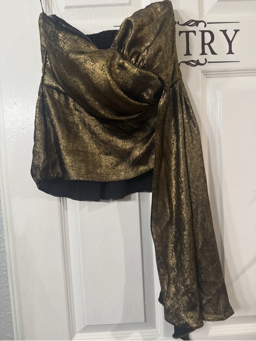 H&M Metallic Gold Asymmetrical Draped One-Shoulder Top